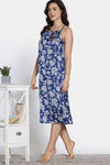 Zivame 2 Mile Fashion Woven Mid Calf Length Nightdress - Medieval Blue — thumbnail 3